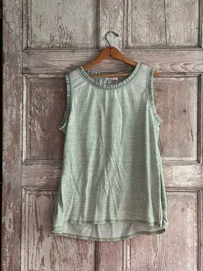 2 Jane and Delancey Sage Green and Lavender Ruffle-Trim Sleeveless Tanks